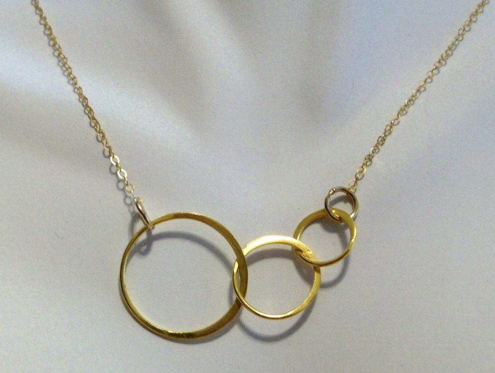 Delicate Gold Interlocking Triple Circles Necklace on Luulla